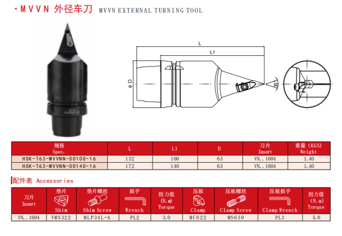 Mvvn External Turning Tool Hsk T63 Mvvnn Tool Holder