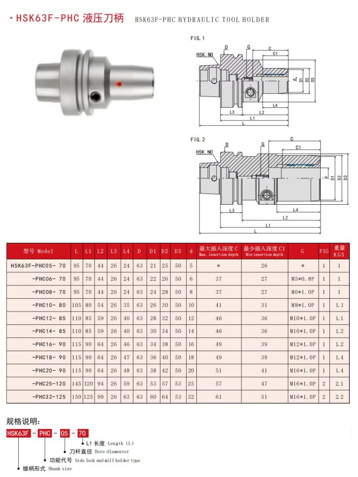 63A HSK63E HSK63F-PHC Hydraulic tool holder