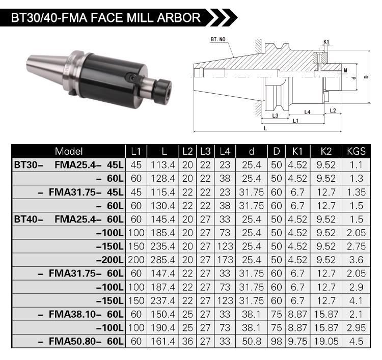 BT-FMA FACE MILL ARBOR