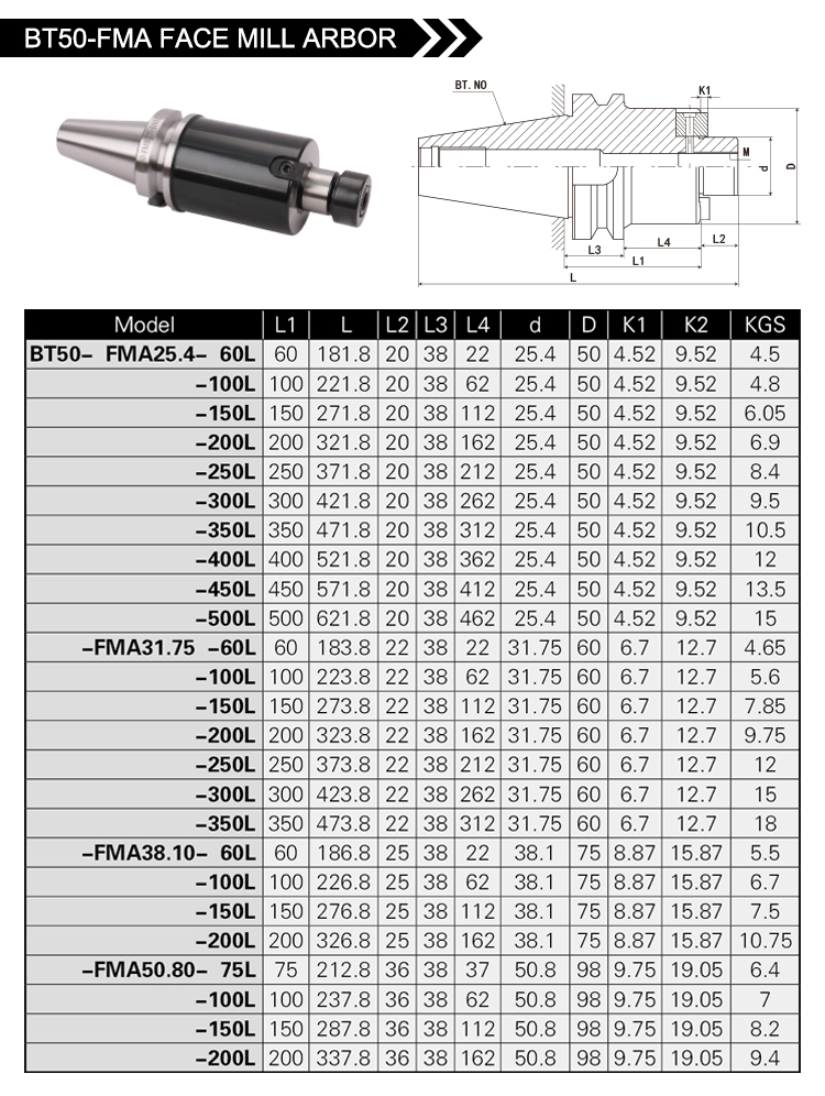 BT-FMA FACE MILL ARBOR