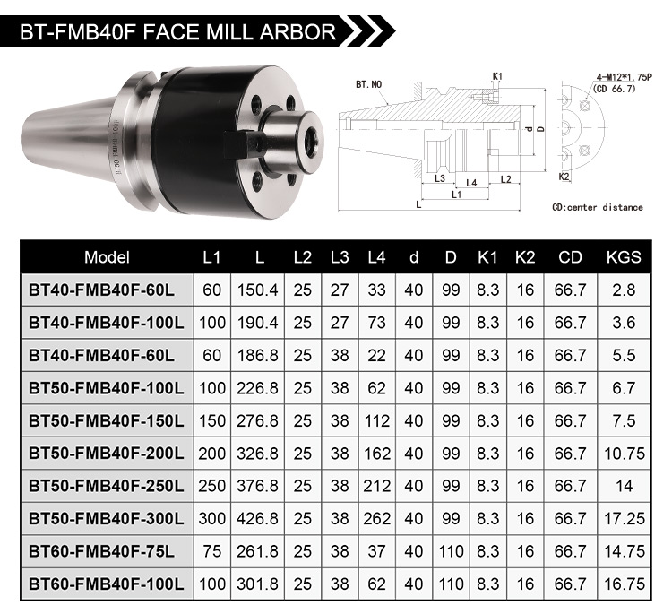 BT-FMB FACE MILL ARBOR