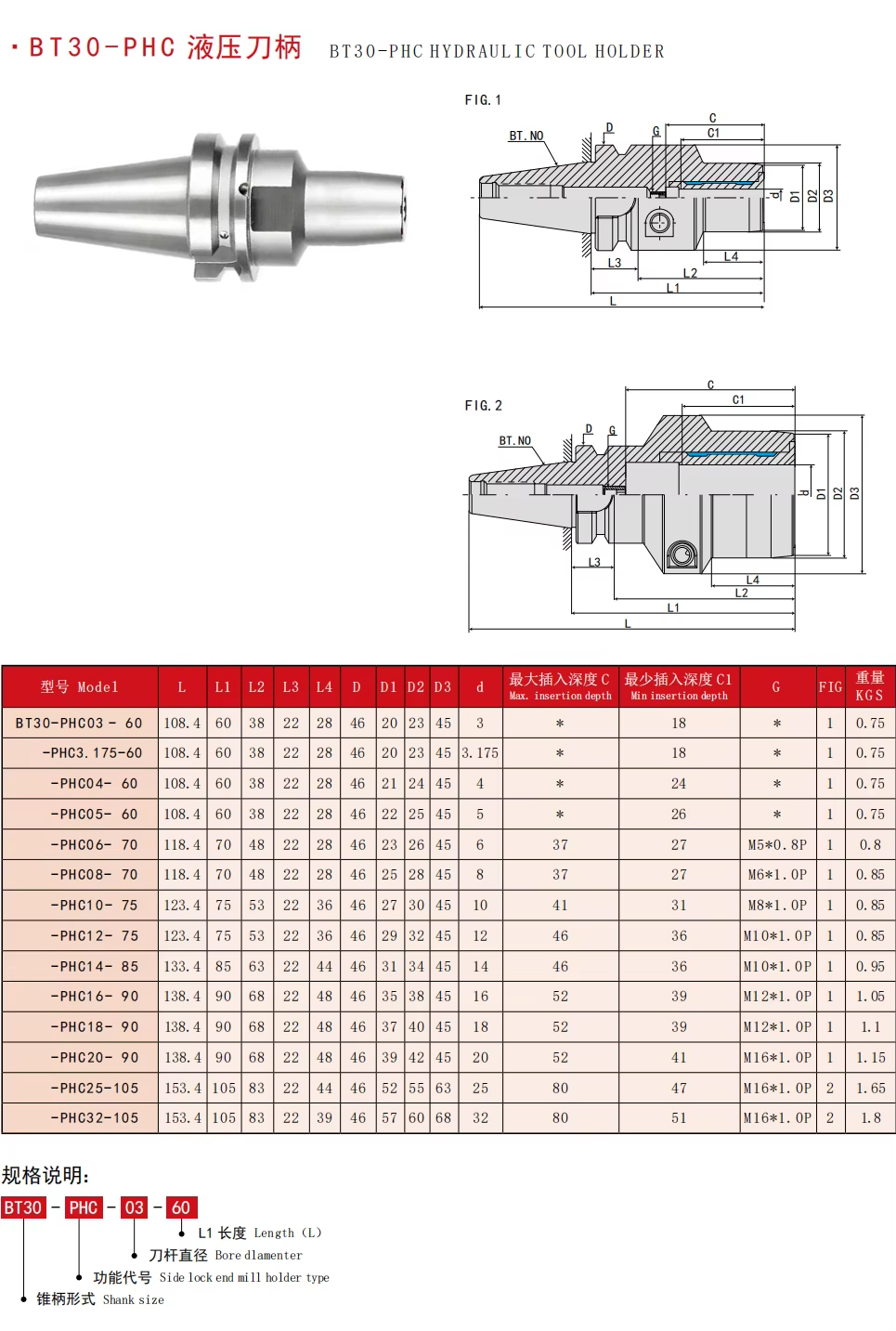 BT30 BT40 BT50 -PHC hydraulic tool holder