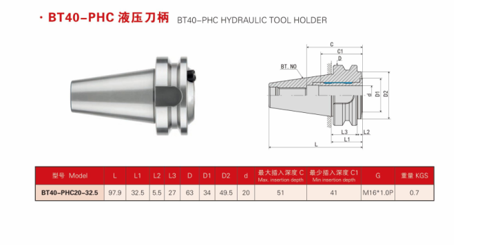 BT40 tool holder short type bt40-phc hydraulic tool holder