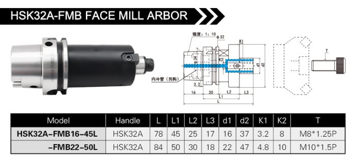 HSK-FMB FACE MILL ARBOR