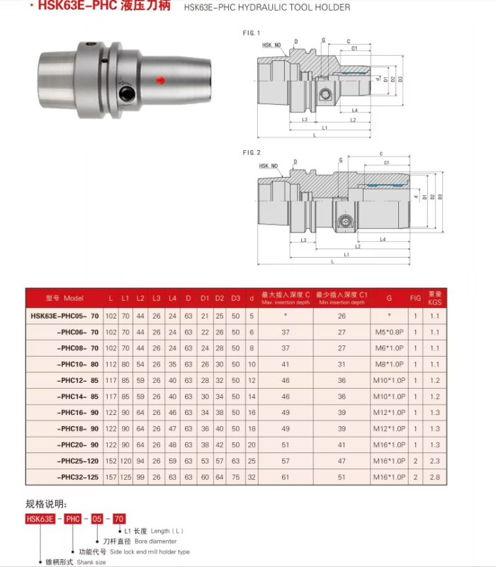 HSK32E HSK40E HSK50E HSK63E Hydraulic tool holder