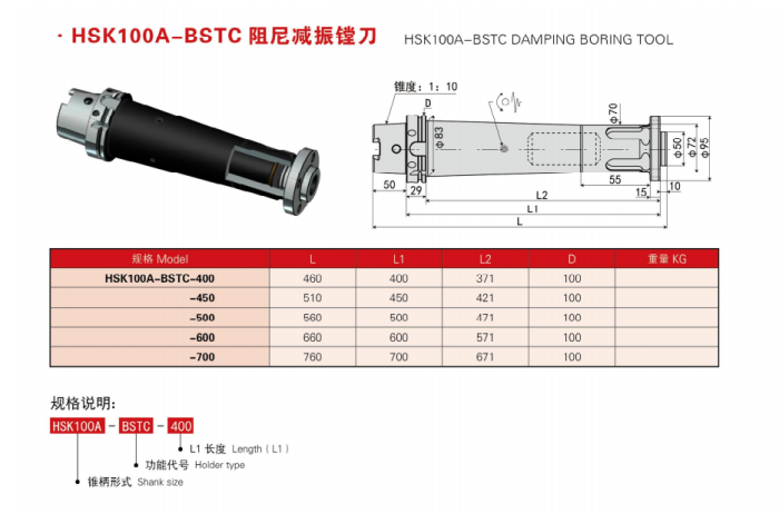 HSK63A HSK100A -BSTC damping boring tool holder