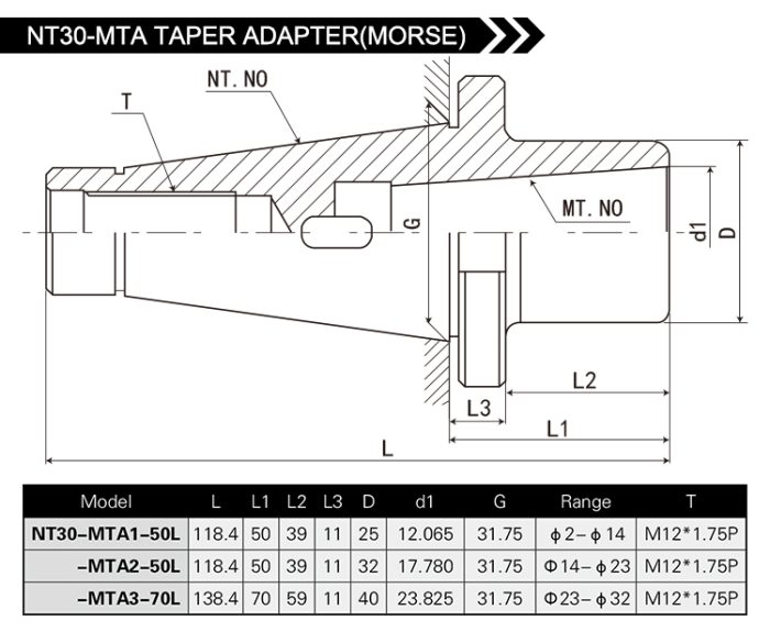 NT30 NT40-MTA TAPER ADAPTER(MORSE)