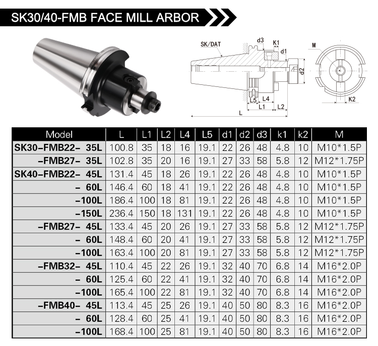 SK-FMB FACE MILL ARBOR