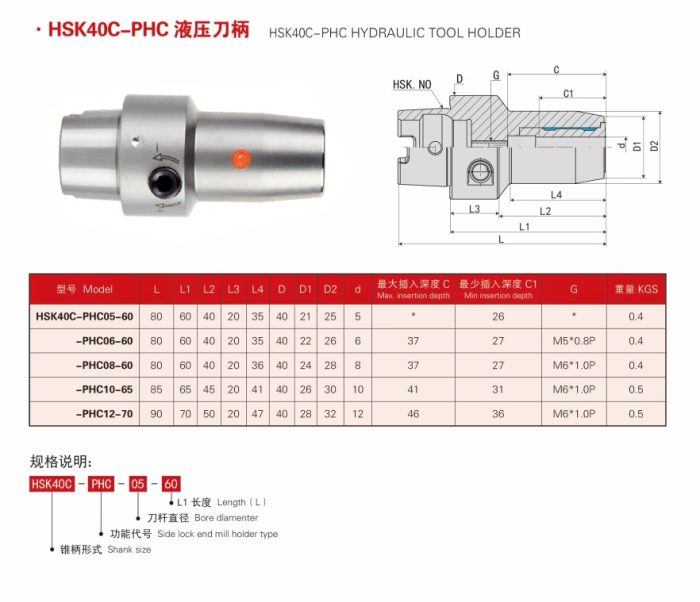 hsk32c hsk40c hsk50c hsk63c-phc hydraulic tool holder