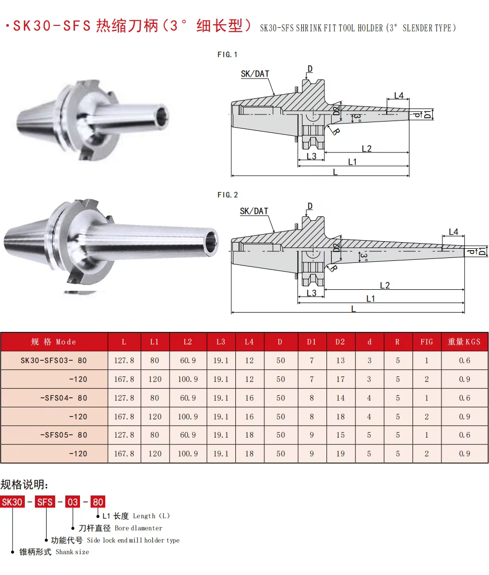 3 degree slender type SK30 SK40 SK50 sfs shrink fit tool holder
