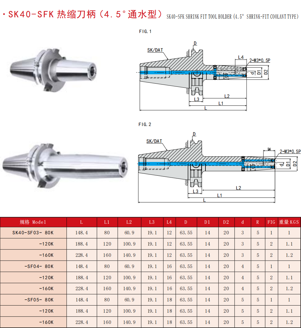 4.5 degree shirink fit coolant type sk40 sk50 -SFK shrink fit tool holder