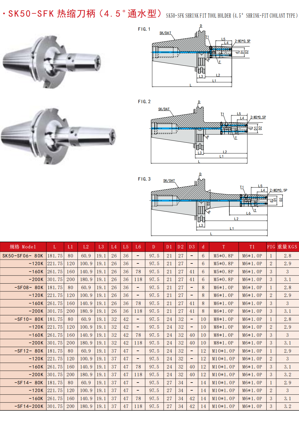 4.5 degree shirink fit coolant type sk40 sk50 -SFK shrink fit tool holder